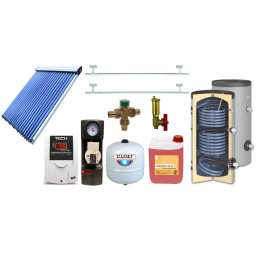 Pachet solar 300 L colector 30 tuburi BlauTech-SOLAR boiler HeizTech cu 2 serpentine Pumpfix controler vas fixare accesorii