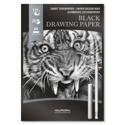 Bloc desen hartie neagra A4, 20 file 120g/mp, AURORA Raphael