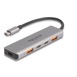 DELOCK USB 10 Gbps Hub 2 de tip A USB port și 2 USB Type-C port USB Type-C cu conexiune și PD 95 Watt