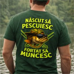 Tricou personalizat pescar , zNascut sa pescuiesc, fortat sa muncesc, cu nume