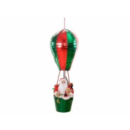 Decoratiune suspendabila Balon Zburator si Mos Craciun din textil verde rosu Ø 29 x 80 cm