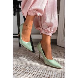 Pantofi eleganți din piele verzi lăcuită