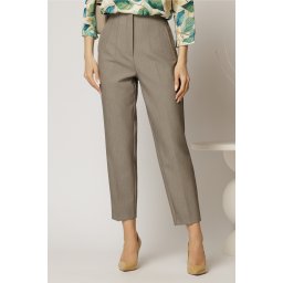 Pantaloni dama gri cu croi conic si pense pe talie