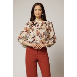 Bluza ivoar cu funda la decolteu si imprimeu in nuante de maro