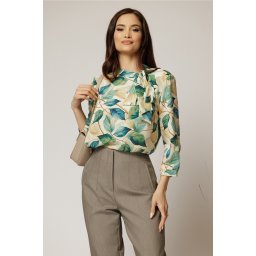 Bluza ivoar cu funda la decolteu si imprimeu in nuante de verde bej