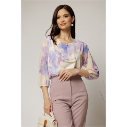 Bluza eleganta din viscoza cu imprimeu lila si roz si croi lejer
