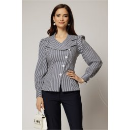 Camasa DY Fashion din poplin cu dungi bleumarin si nasturi asimetrici