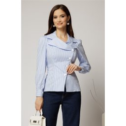 Camasa DY Fashion din poplin cu dungi bleu si nasturi asimetrici