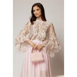 Camasa ivoar cu imprimeuri florale si volanase la maneci si bust