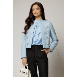 Sacou DY Fashion bleu din tweed si nasturi decorativi