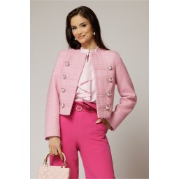 Sacou DY Fashion roz din tweed si nasturi decorativi