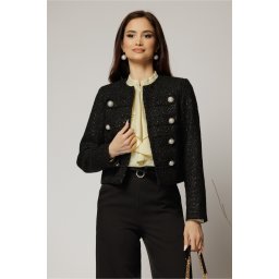 Sacou DY Fashion negru din tweed si nasturi decorativi