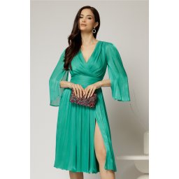Rochie DY Fashion verde de ocazie din voal peliculizat cu maneci crapate
