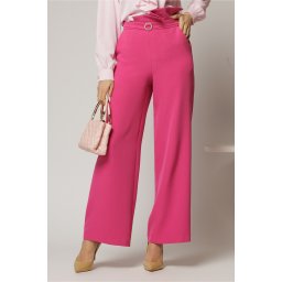 Pantaloni DY Fashion fucsia cu croi evazat si catarama in talie
