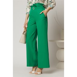 Pantaloni DY Fashion verzi cu croi evazat si catarama in talie