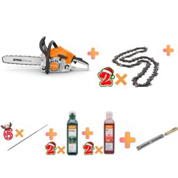 PACHET Drujba STIHL MS 231 + 2x Lant STIHL 63 + 6x Pila rotunda + Suport de pila + 2x Ulei de amestec STIHL HP Ultra 100 ml + 2x Ulei de amestec STIHL 100 ml