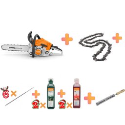 PACHET Drujba STIHL MS 212 + Lant STIHL 63 + 6x Pila rotunda + Suport de pila + 2x Ulei de amestec STIHL HP Ultra 100 ml + 2x Ulei de amestec STIHL 100 ml