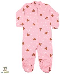 Salopeta bebelusi cu botosei si maneca lunga-fond pink cu imprimeu luna si stele