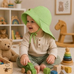 Palarie de soare pentru copii din in prespalat,Culoare Verde Fistic