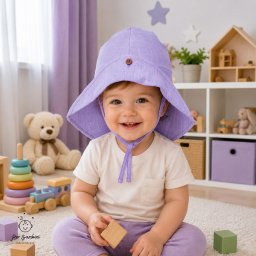 Palarie de soare pentru copii din in prespalat,Culoare Lila