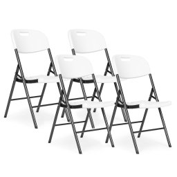 4 bucăți scaun pliabil metal și HDPE alb