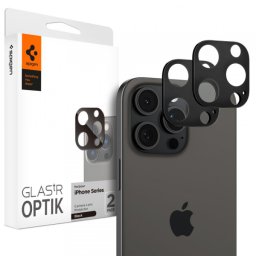Folie de protectie Camera Spate Spigen GlastR Optik pentru Apple iPhone 16 Pro Max, Sticla Securizata, Set 2 bucati, Neagra AGL05273