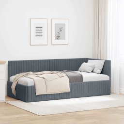 Cadru de pat coltar cu headboard Gri închis 90 x 200 cm Catifea GartenMobel Dekor