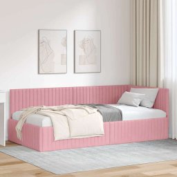 Cadru de pat coltar cu headboard Roz 100 cm x 200 cm Catifea GartenMobel Dekor