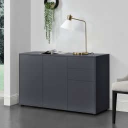 Comoda sideboard Paarl 117 cm cu 2 sertare si 3 usi, gri închis mat