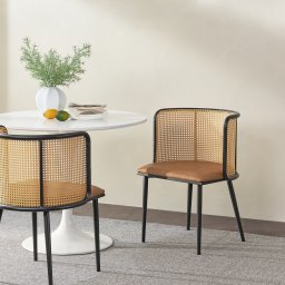 Set 2 scaune dining Flen maro/negru, cu ratan si sezut tapitat