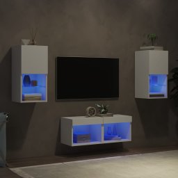 Comode TV de perete cu lumini LED, 4 piese, alb GartenMobel Dekor