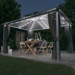 Pavilion cu perdele & siruri lumini LED antracit 4x3m aluminiu GartenMobel Dekor