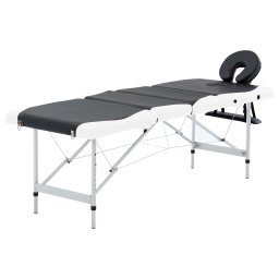 Masa pliabila de masaj, 4 zone, negru si alb, aluminiu GartenMobel Dekor