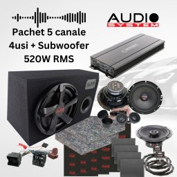 Pachet audio auto 5 canale MX EVO cu amplificator, subwoofer si cablaje plug&play