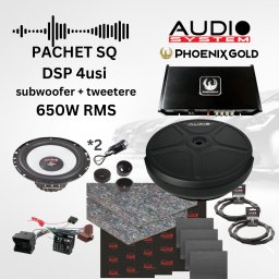 Pachet car audio SQ cu DSP, difuzoare MX EVO si subwoofer activ roata rezerva