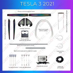 Set lumini ambientale RGB pentru Tesla Model 3 2021, control prin telefon