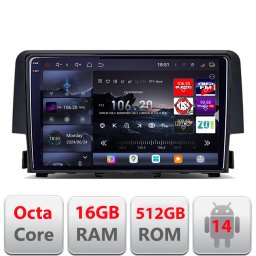 Navigatie Honda Civic 2016-2020 Android 14 QLED 2K, 16GB RAM, 512GB