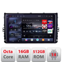 Navigatie auto VW Edotec Kit-933 QLED 2K, 16GB RAM, 512GB, Android