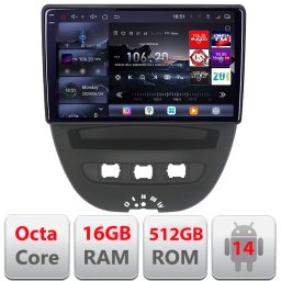 Navigatie Android 2K 16+512GB pentru Citroen C1, Peugeot 107, Toyota Aygo