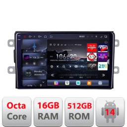 Navigatie Android Dacia dupa 2012 Edotec QLED 2K, 8 nuclee, 16+512GB