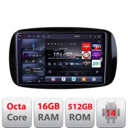 Navigatie Android Smart ForTwo 2015+ Edotec QLED 2K, 16GB RAM, 512GB
