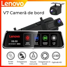 Oglinda auto DVR Lenovo V7 cu camere fata-spate Full HD, WiFi si ADAS
