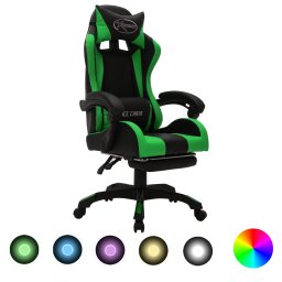Scaun de jocuri cu LED RGB, verde si negru, piele ecologica GartenMobel Dekor