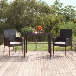Masa gradina cu blat din sticla, negru, 90x90x75 cm, poliratan GartenMobel Dekor
