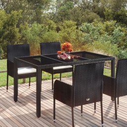 Masa gradina cu blat din sticla, negru, 150x90x75 cm, poliratan GartenMobel Dekor