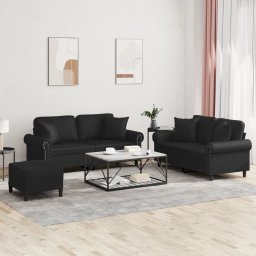 Set de canapele cu perne, 3 piese, negru, piele ecologica GartenMobel Dekor