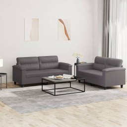 Set de canapele cu perne, 2 piese, gri, piele ecologica GartenMobel Dekor