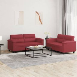 Set de canapele cu perne, 2 piese, rosu vin, piele ecologica GartenMobel Dekor