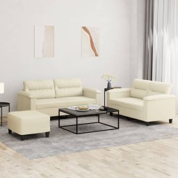 Set de canapele cu perne, 3 piese, crem, piele ecologica GartenMobel Dekor