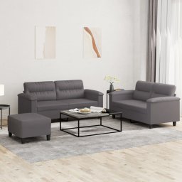 Set de canapele cu perne, 3 piese, gri, piele ecologica GartenMobel Dekor